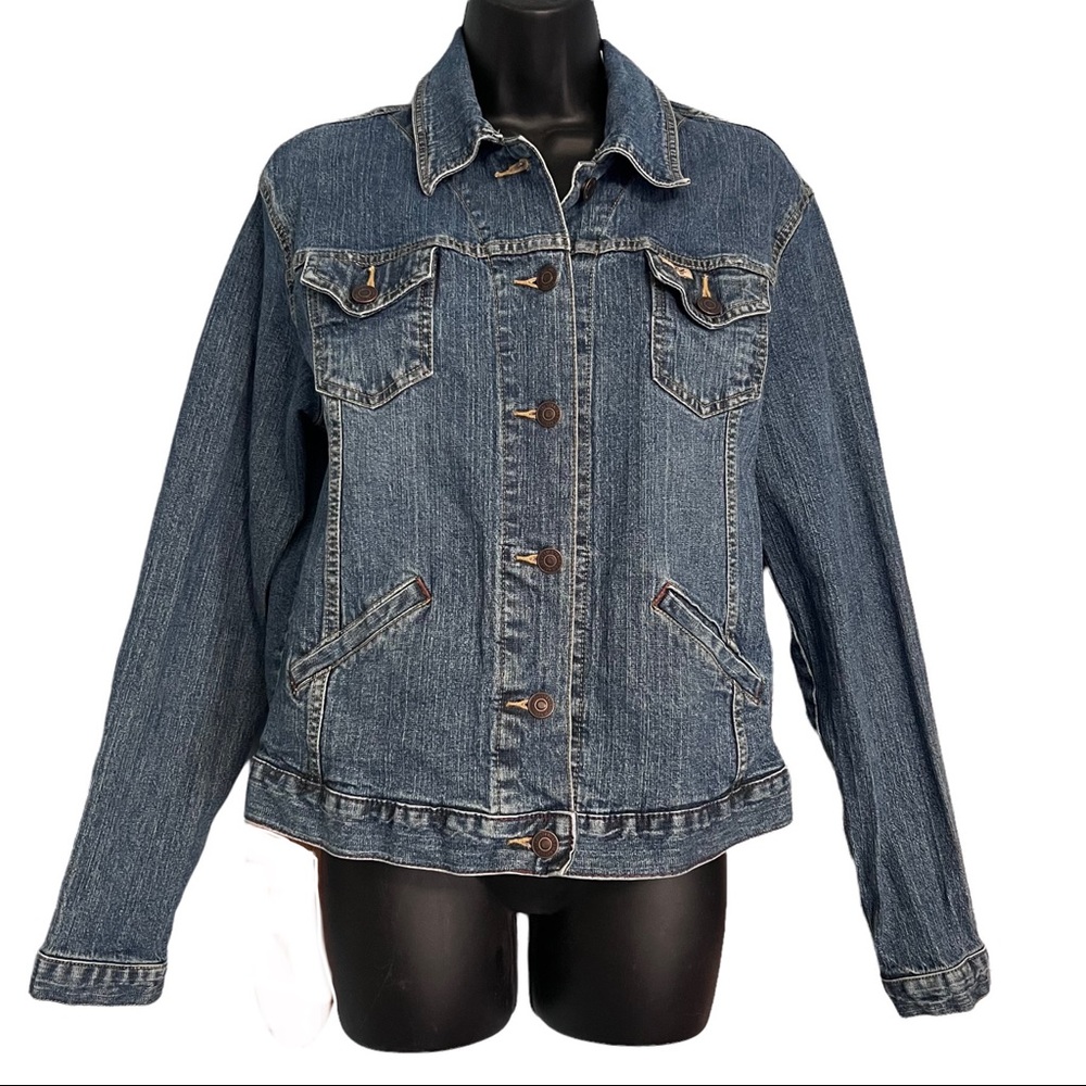 Levi Strauss Jean Denim Jacket ~ Women’s Medium ~ Blue Distressed